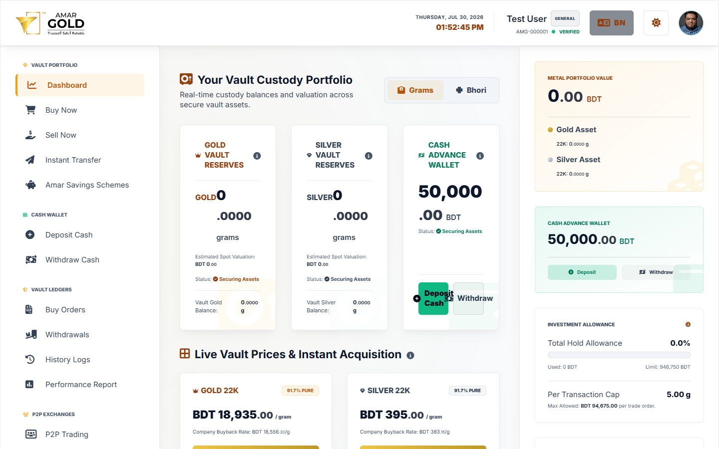 Customer Dashboard Desktop